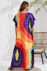 BEAUTIFUL I AM Slit Printed V-Neck Short Sleeve Cover Up Dress