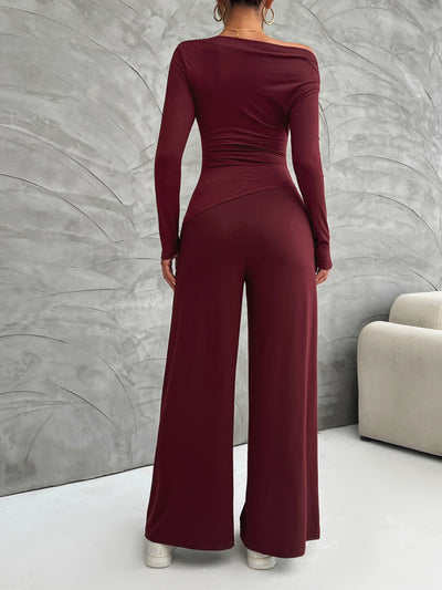 BEAUTIFUL I AM Long Sleeve Top and Wide Leg Pants Set