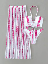 BEAUTIFUL I AM Printed Halter Neck Three-Piece Swim Set