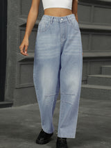 BEAUTIFUL I AM Half Elastic Waist Straight Leg Jeans