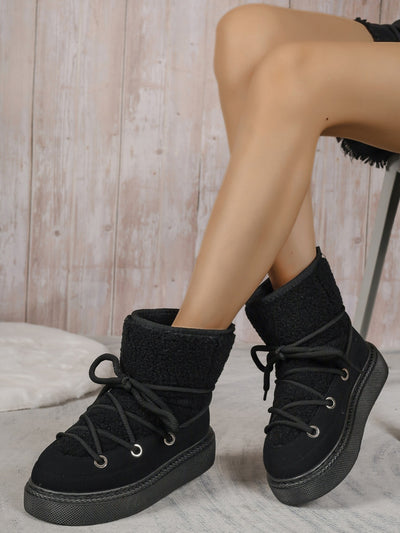 BEAUTIFUL I AM Lace-Up Round Toe Platform Boots Shoes