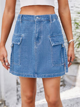 BEAUTIFUL I AM Pocketed Buttoned Denim Skirt Dress