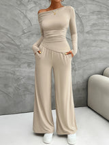 BEAUTIFUL I AM Long Sleeve Top and Wide Leg Pants Set