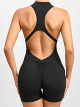 BEAUTIFUL I AM Cutout Ruched Half Zip Active Wear Romper