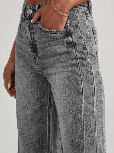 BEAUTIFUL I AM Raw Hem Wide Leg Jeans with Pockets