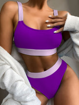 BEAUTIFUL I AM Contrast Scoop Neck Wide Strap Two-Piece Swim Set