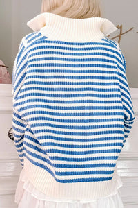 BEAUTIFUL I AM Striped Half Zip Long Sleeve Sweater