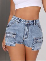 BEAUTIFUL I AM Mid-Rise Waist Denim Shorts with Pockets