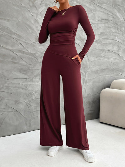 BEAUTIFUL I AM Long Sleeve Top and Wide Leg Pants Set