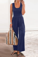 BEAUTIFUL I AM Full Size Scoop Neck Wide Strap Pants Jumpsuit