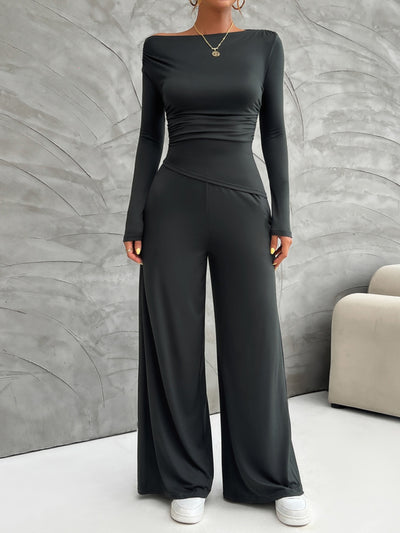 BEAUTIFUL I AM Long Sleeve Top and Wide Leg Pants Set