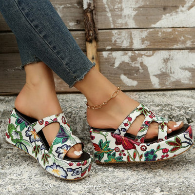 BEAUTIFUL I AM Cutout Floral Peep Toe Sandals Shoes