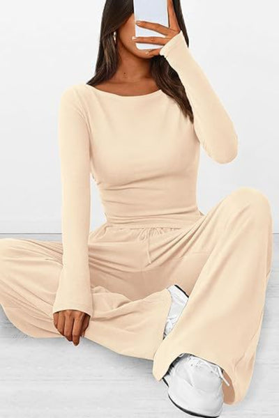 BEAUTIFUL I AM Round Neck Long Sleeve Top and Pants Set