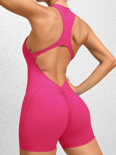 BEAUTIFUL I AM Cutout Ruched Half Zip Active Wear Romper