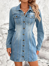 BEAUTIFUL I AM Pocketed Button Up Long Sleeve Denim Dress