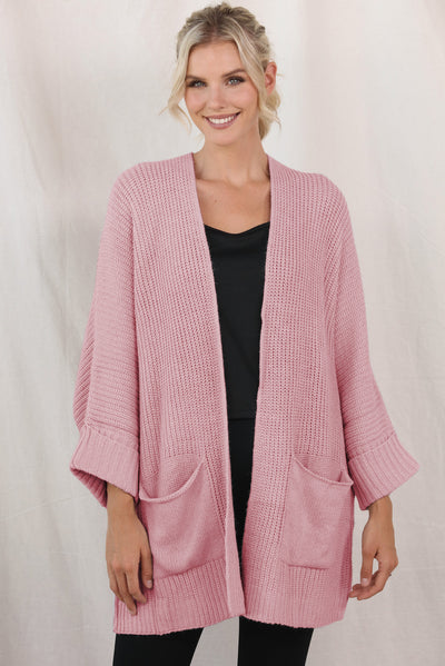 BEAUTIFUL I AM Waffle-Knit Long Sleeve Cardigan with Pocket