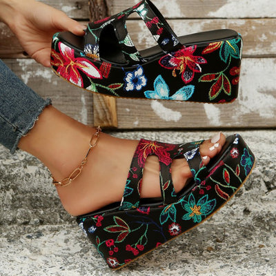 BEAUTIFUL I AM Cutout Floral Peep Toe Sandals Shoes