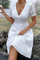 BEAUTIFUL I AM Textured Surplice Short Sleeve Dress