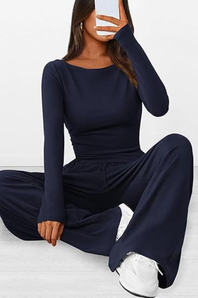 BEAUTIFUL I AM Round Neck Long Sleeve Top and Pants Set