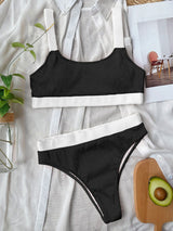 BEAUTIFUL I AM Contrast Scoop Neck Wide Strap Two-Piece Swim Set