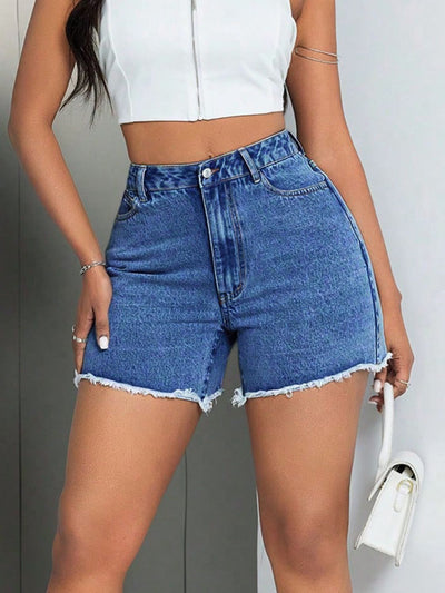 BEAUTIFUL I AM Raw Hem High Waist Denim Shorts