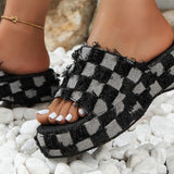 BEAUTIFUL I AM Plaid PU Leather Platform Sandals Shoes