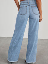 BEAUTIFUL I AM Raw Hem Wide Leg Jeans with Pockets