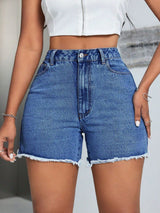 BEAUTIFUL I AM Raw Hem High Waist Denim Shorts