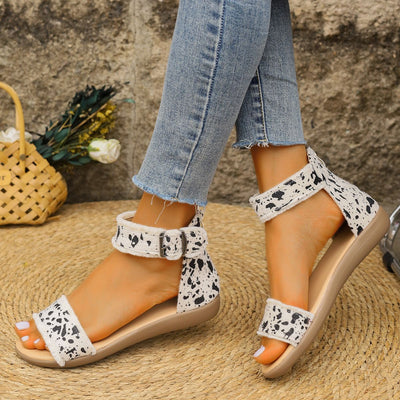 BEAUTIFUL I AM Animal Print Open Toe Sandals Shoes