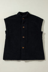 BEAUTIFUL I AM Fuzzy Mock Neck Button Up Vest Jacket Coat