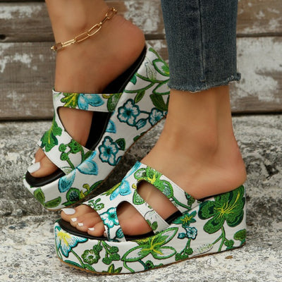 BEAUTIFUL I AM Cutout Floral Peep Toe Sandals Shoes