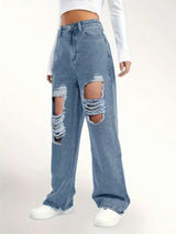 BEAUTIFUL I AM Distressed Wide Leg Jeans