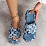 BEAUTIFUL I AM Plaid PU Leather Platform Sandals Shoes