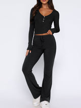 BEAUTIFUL I AM V-Neck Long Sleeve Shirt Top and Pants Set