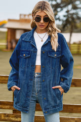 BEAUTIFUL I AM Buttoned Collared Neck Denim Packable Jacket with Pockets