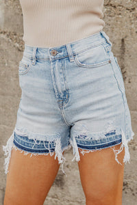 BEAUTIFUL I AM High Waist Raw Hem Denim Shorts