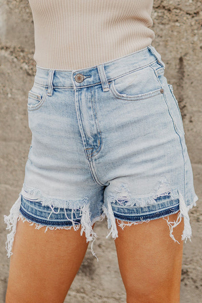 BEAUTIFUL I AM High Waist Raw Hem Denim Shorts