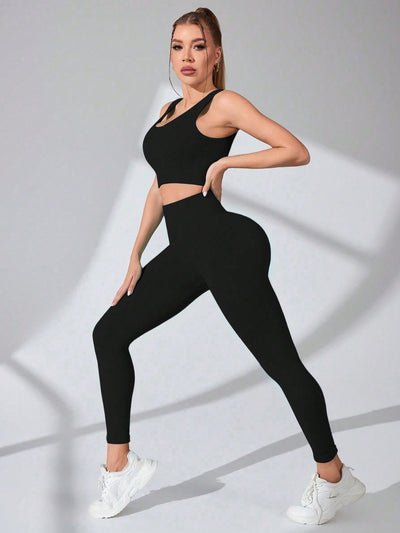 BEAUTIFUL I AM Scoop Neck Wide Strap Top and Pants Active Wear Set