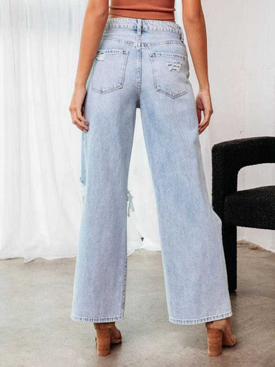 BEAUTIFUL I AM Distressed Wide Leg Jeans with Pockets