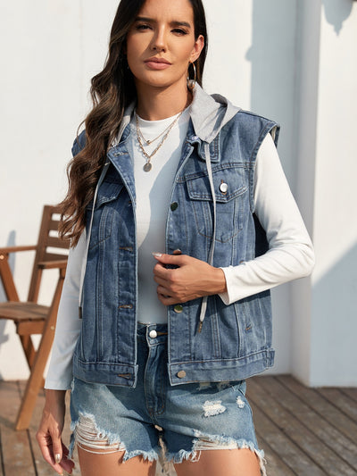 BEAUTIFUL I AM Pocketed Button Up Hooded Denim Jacket