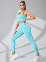 BEAUTIFUL I AM Scoop Neck Wide Strap Top and Pants Active Wear Set