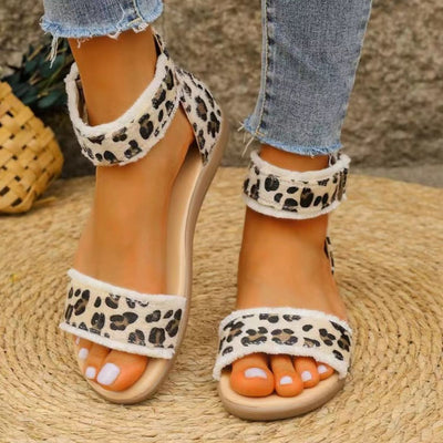 BEAUTIFUL I AM Animal Print Open Toe Sandals Shoes