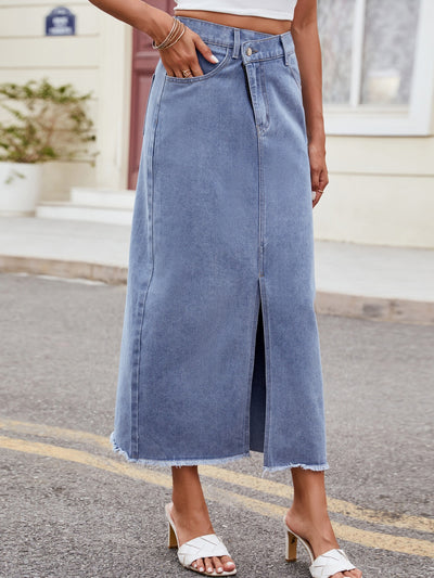 BEAUTIFUL I AM Slit Asymmetrical Waist Denim Skirt Dress