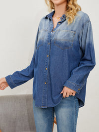 BEAUTIFUL I AM Button Up Long Sleeve Denim Shirt