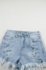 BEAUTIFUL I AM Distressed Raw Hem Denim Shorts