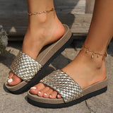 BEAUTIFUL I AM PU Leather Woven Platform Sandals Shoes