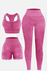 BEAUTIFUL I AM 3 Piece Washed Square Neck Wide Strap Active Wear Set