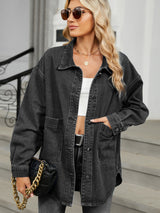 BEAUTIFUL I AM Removable Hood Button Up Long Sleeve Denim Jacket