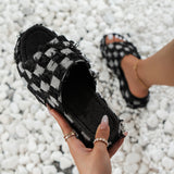 BEAUTIFUL I AM Plaid PU Leather Platform Sandals Shoes