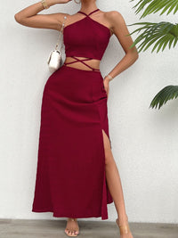 BEAUTIFUL I AM Grecian Neck Top and Slit Skirt Dress Set